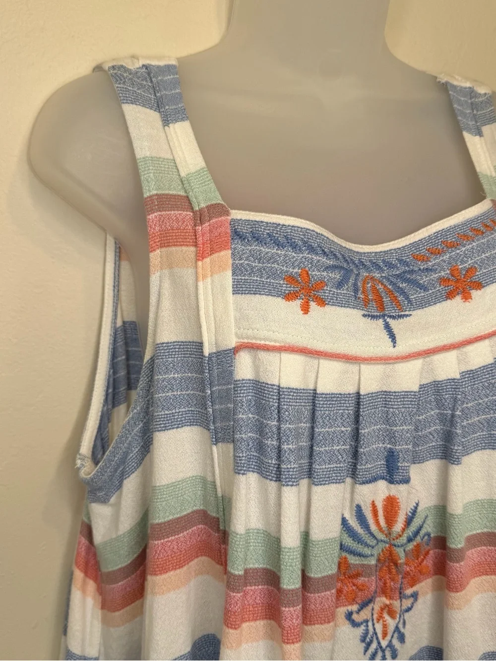 FP | Cotton Multicolor Vintage Striped Floral Embroidery Cropped Swing Tank Top - Picture 6 of 13